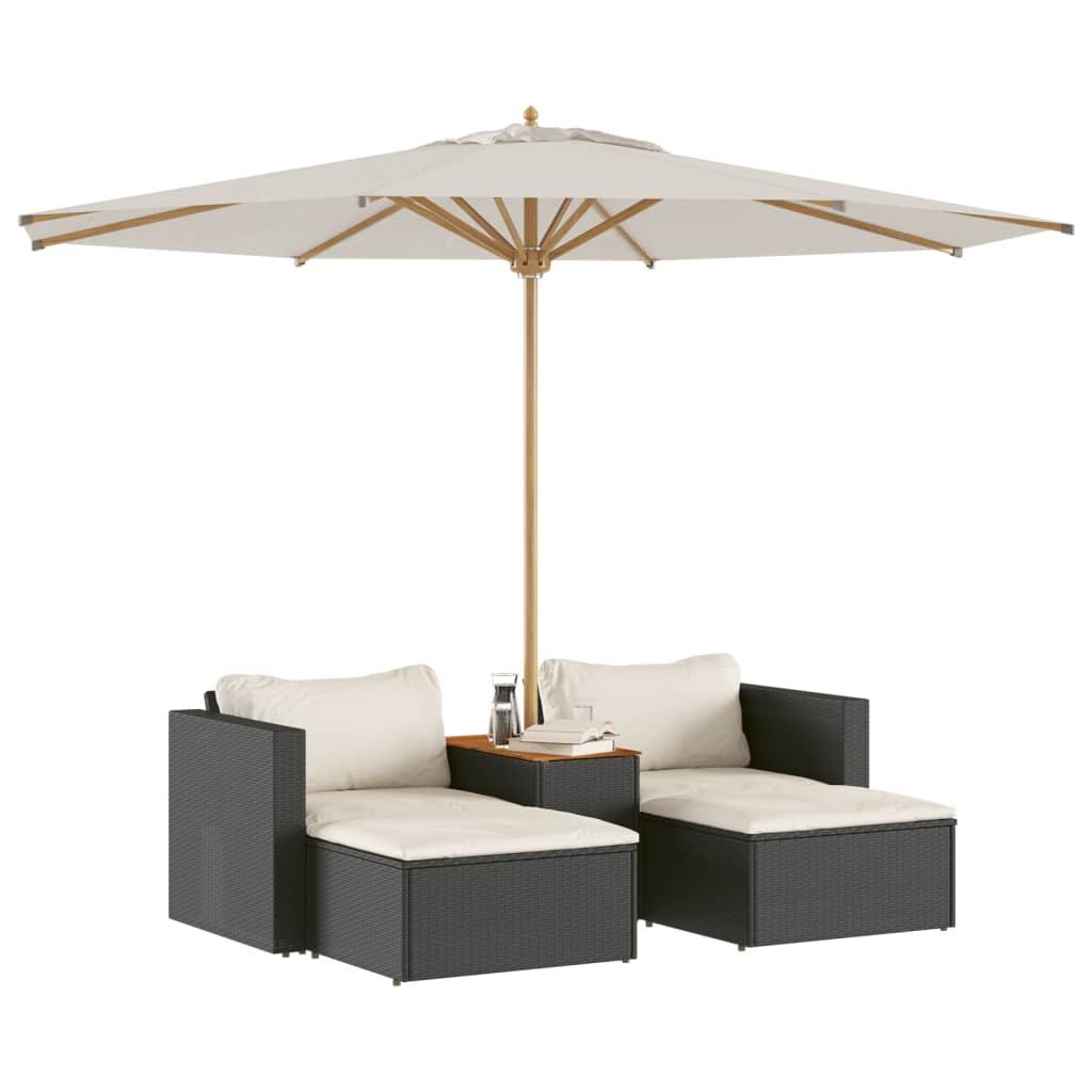 5-delige Loungeset met kussens poly rattan acacia zwart is nu te koop bij PeponiXL, paradijselijk wonen!