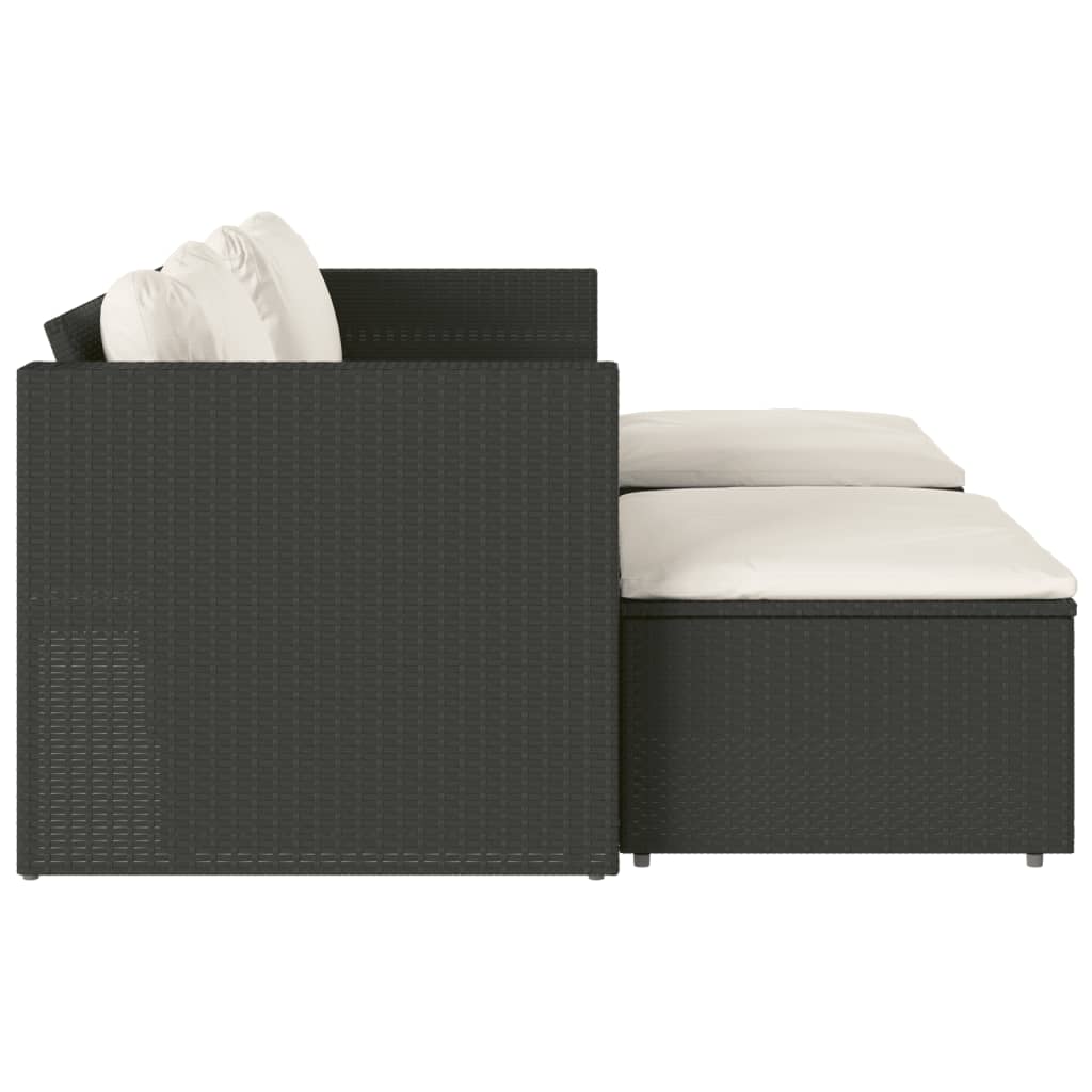 5-delige Loungeset met kussens poly rattan acacia zwart is nu te koop bij PeponiXL, paradijselijk wonen!