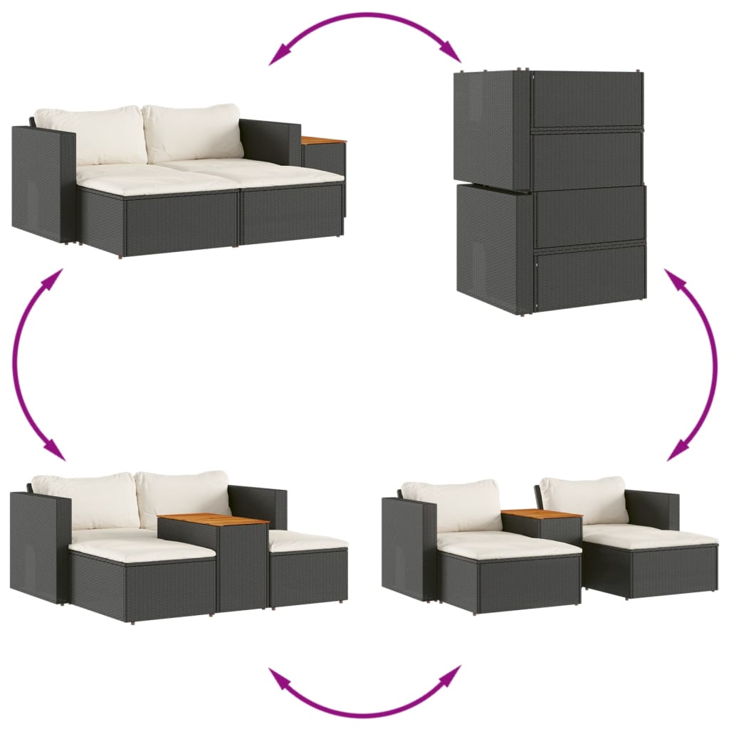 5-delige Loungeset met kussens poly rattan acacia zwart is nu te koop bij PeponiXL, paradijselijk wonen!