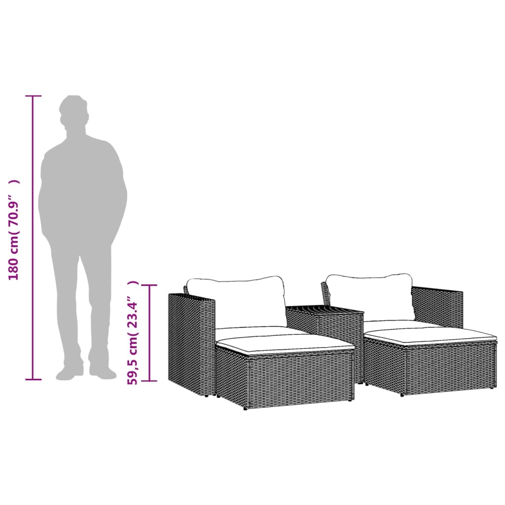 5-delige Loungeset met kussens poly rattan acacia zwart is nu te koop bij PeponiXL, paradijselijk wonen!