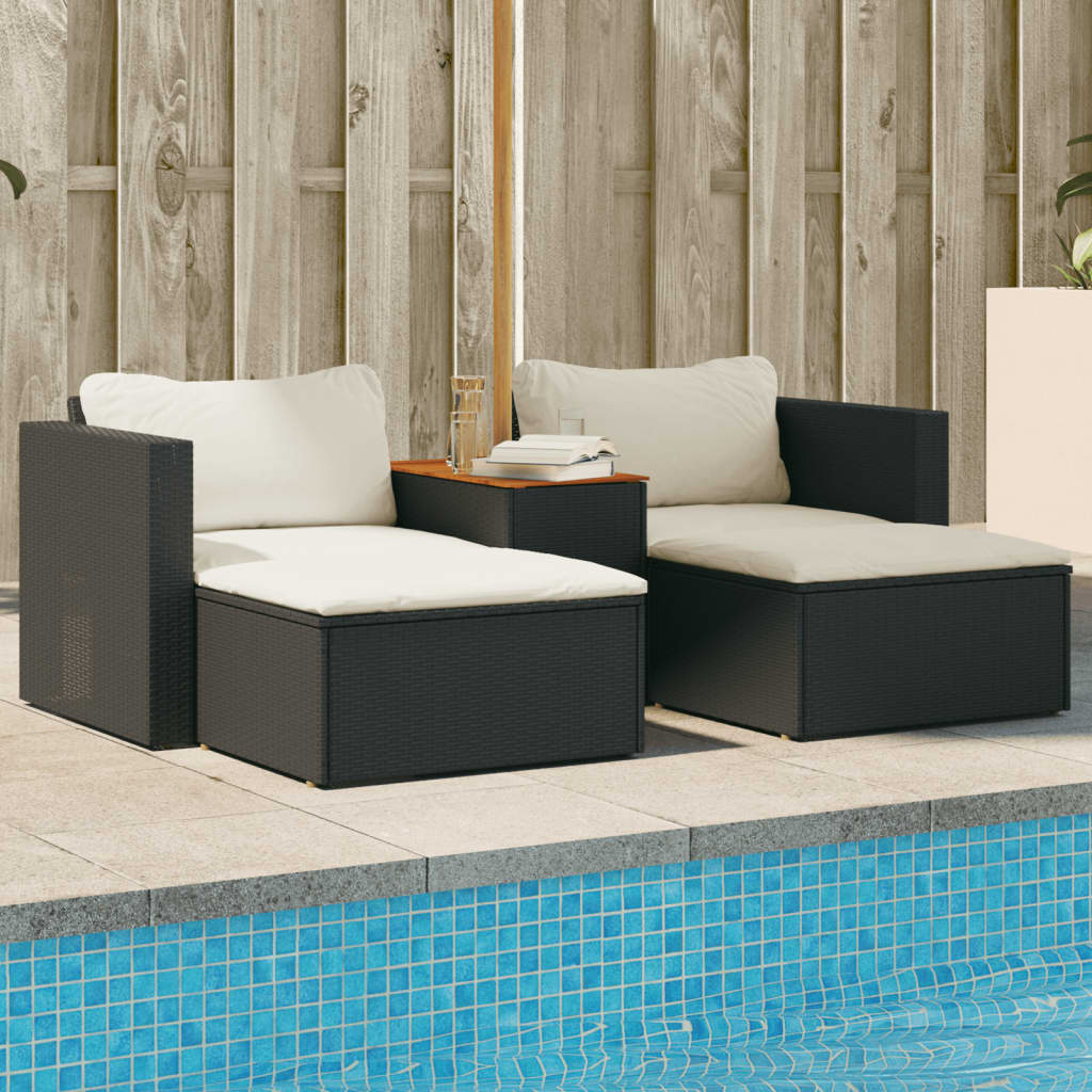 5-delige Loungeset met kussens poly rattan acacia zwart is nu te koop bij PeponiXL, paradijselijk wonen!