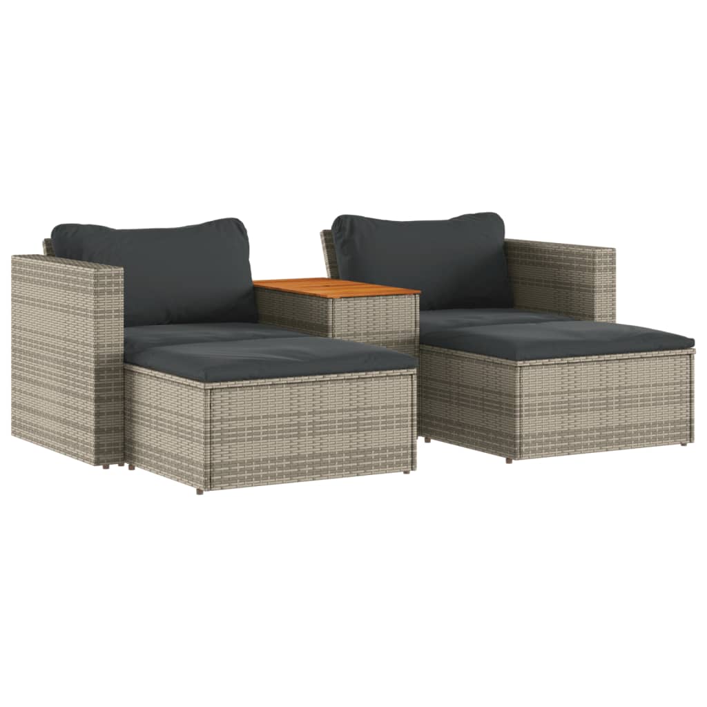 5-delige Loungeset met kussens poly rattan acacia grijs is nu te koop bij PeponiXL, paradijselijk wonen!