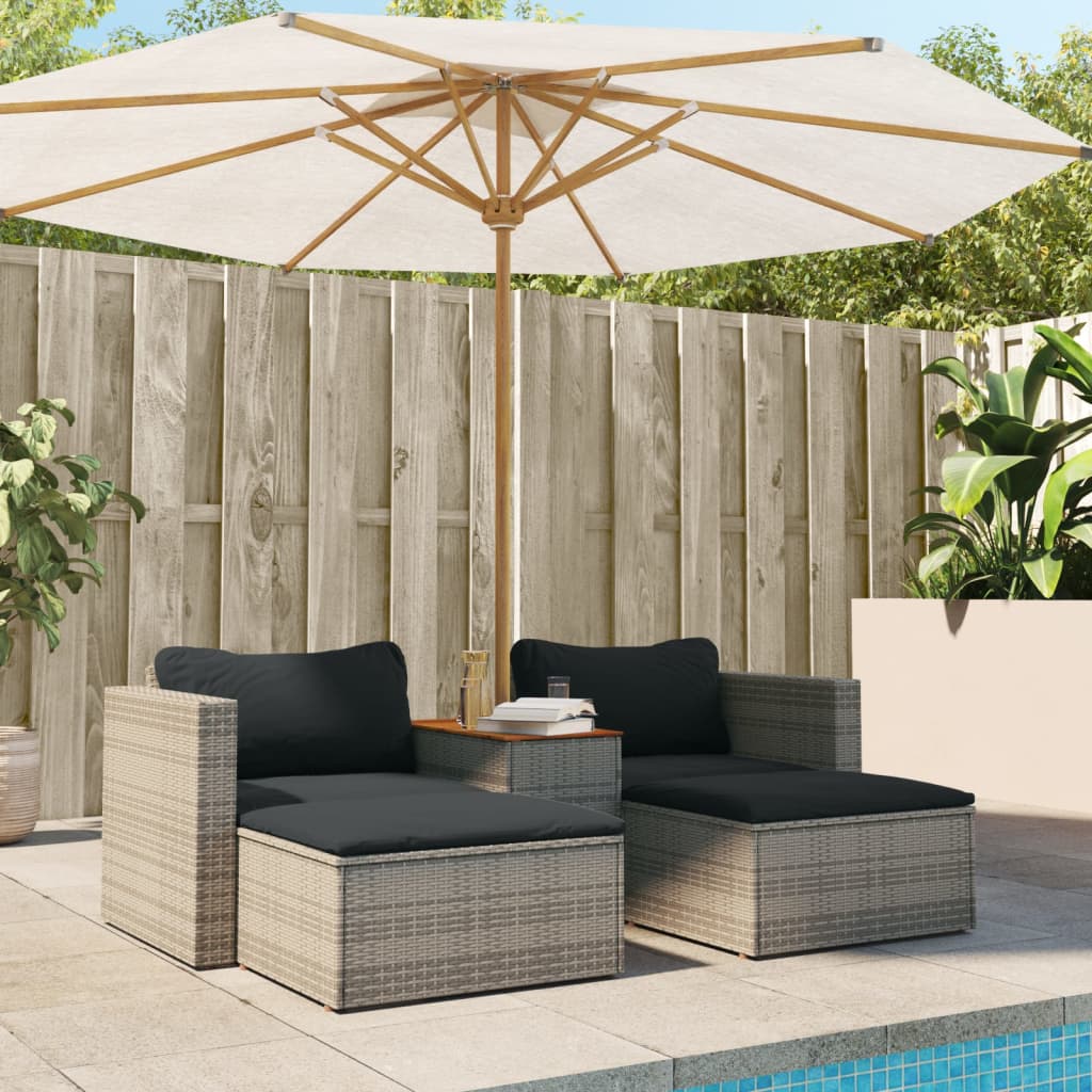 5-delige Loungeset met kussens poly rattan acacia grijs is nu te koop bij PeponiXL, paradijselijk wonen!
