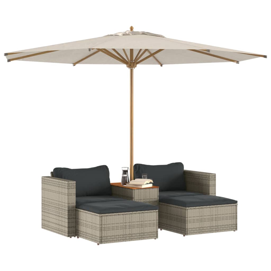 5-delige Loungeset met kussens poly rattan acacia grijs is nu te koop bij PeponiXL, paradijselijk wonen!