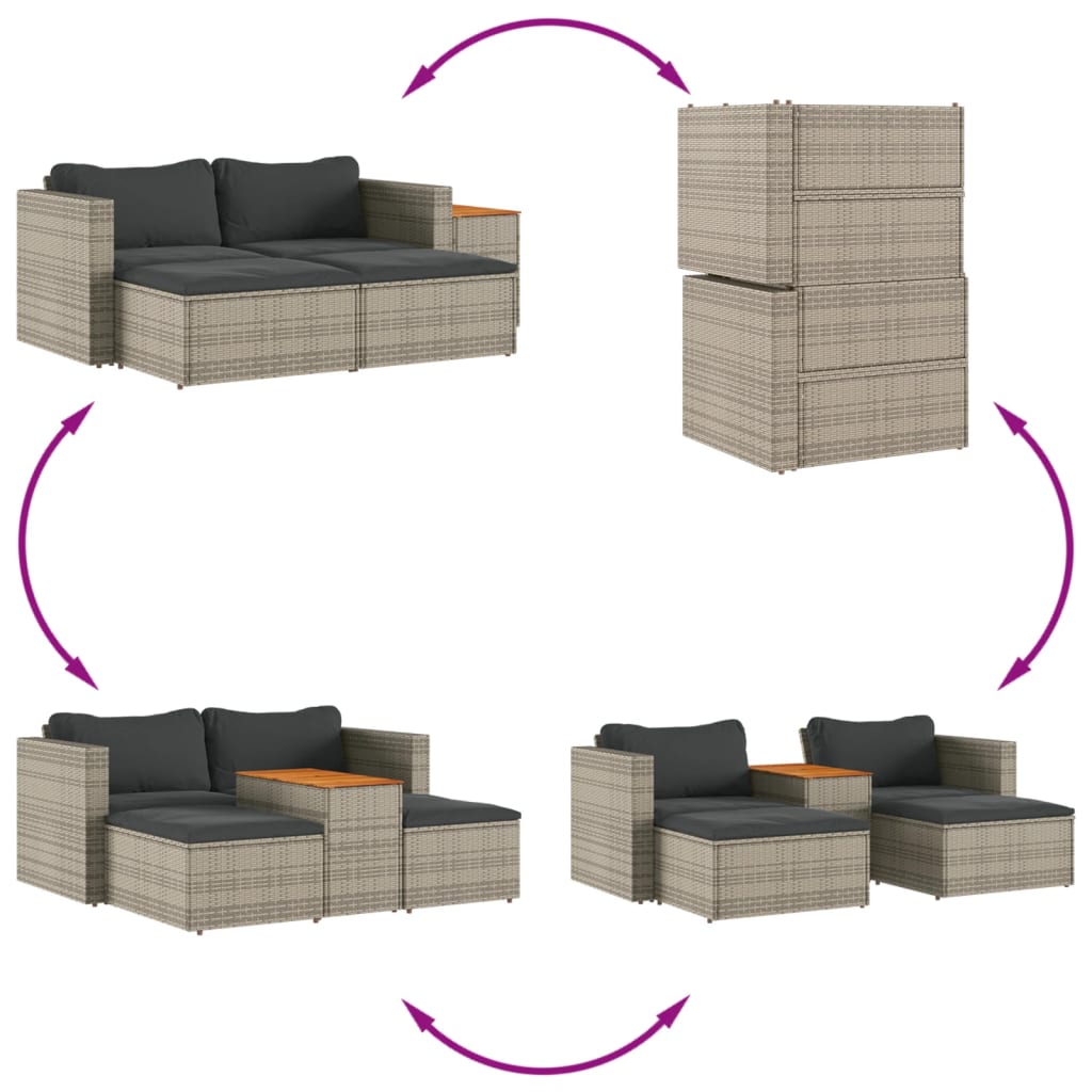 5-delige Loungeset met kussens poly rattan acacia grijs is nu te koop bij PeponiXL, paradijselijk wonen!