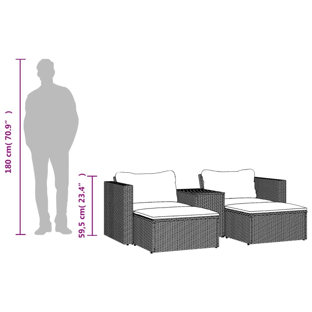 5-delige Loungeset met kussens poly rattan acacia grijs is nu te koop bij PeponiXL, paradijselijk wonen!