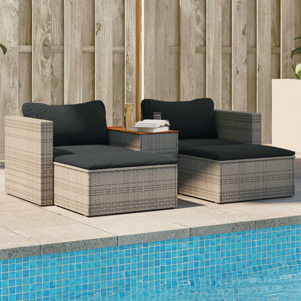 5-delige Loungeset met kussens poly rattan acacia grijs is nu te koop bij PeponiXL, paradijselijk wonen!