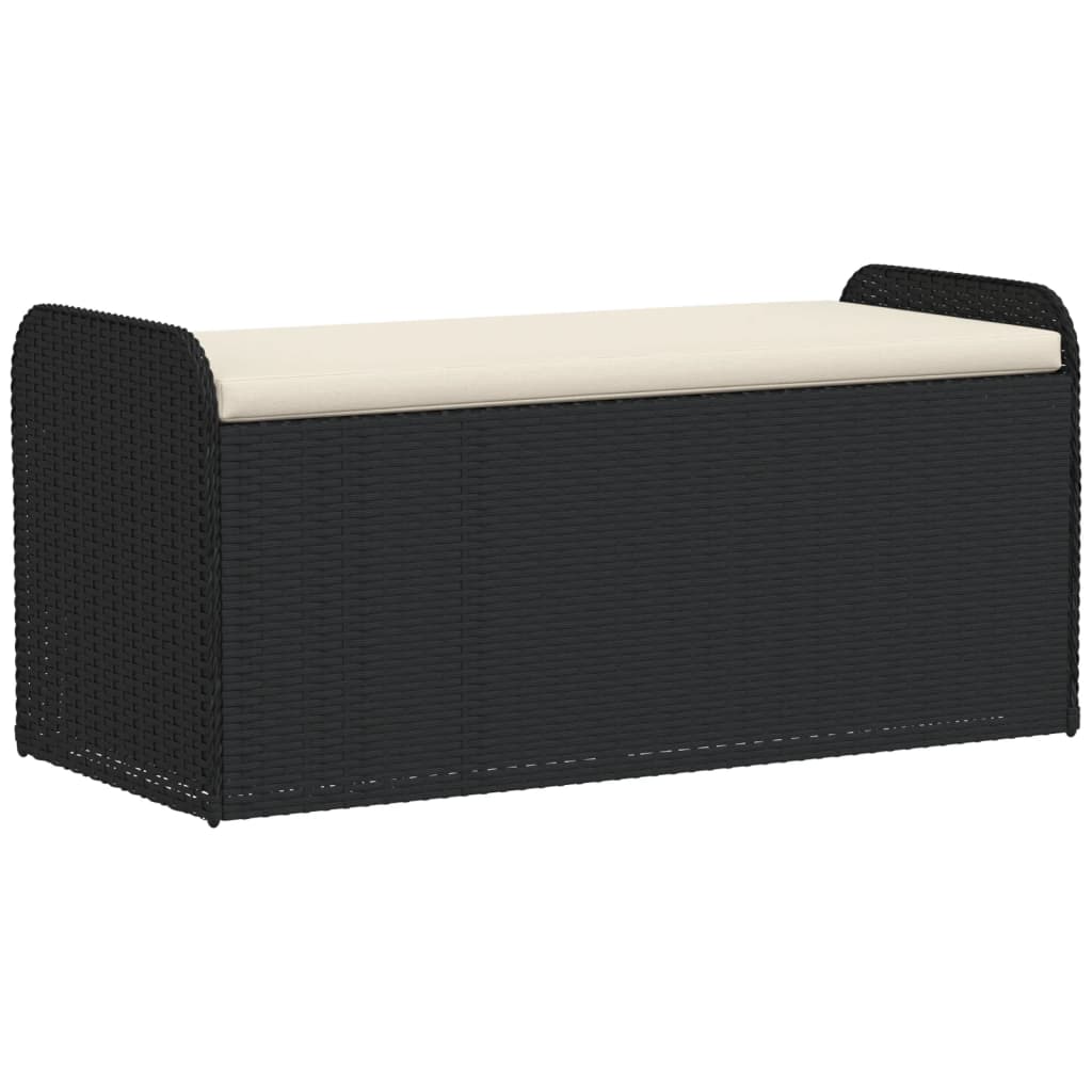 Opbergbankje met kussen 115x51x52 cm poly rattan zwart is nu te koop bij PeponiXL, paradijselijk wonen!