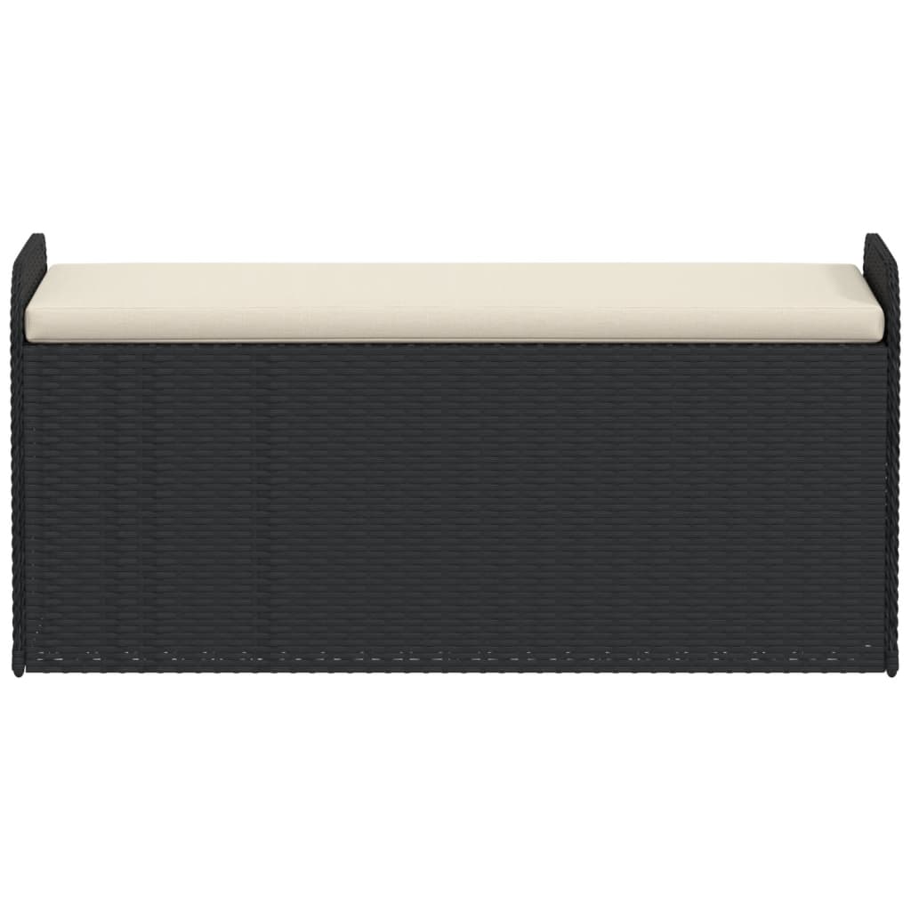 Opbergbankje met kussen 115x51x52 cm poly rattan zwart is nu te koop bij PeponiXL, paradijselijk wonen!