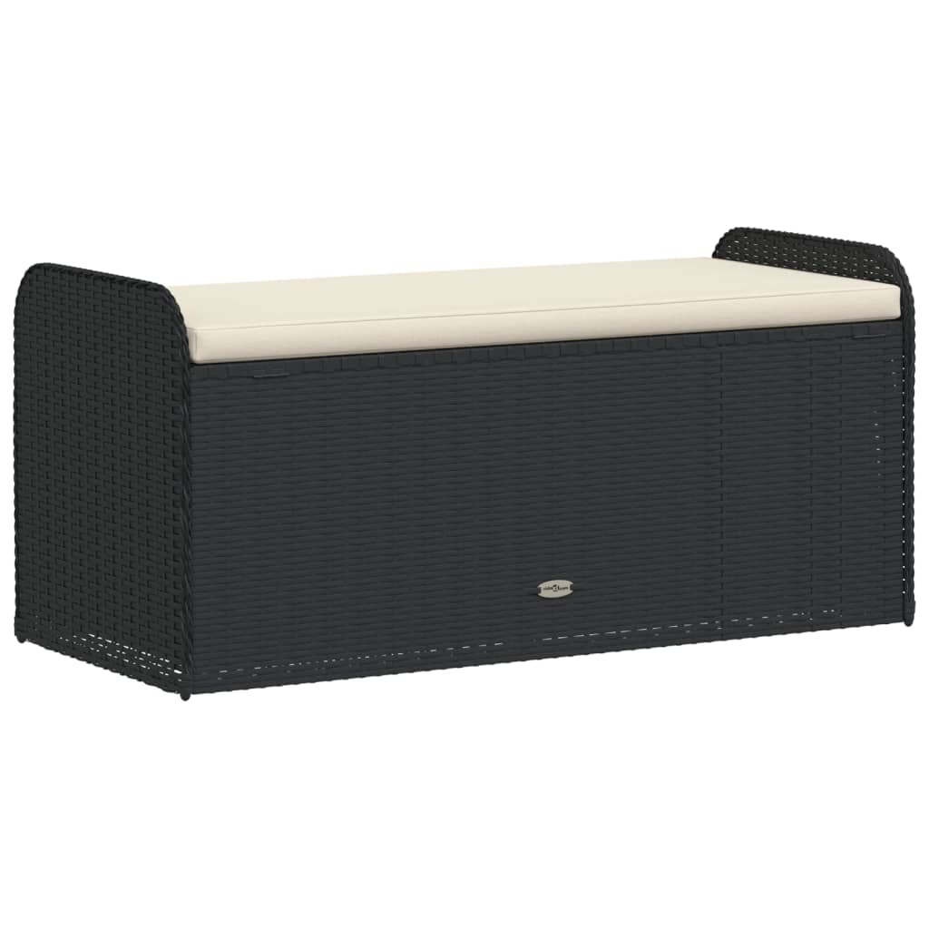 Opbergbankje met kussen 115x51x52 cm poly rattan zwart is nu te koop bij PeponiXL, paradijselijk wonen!
