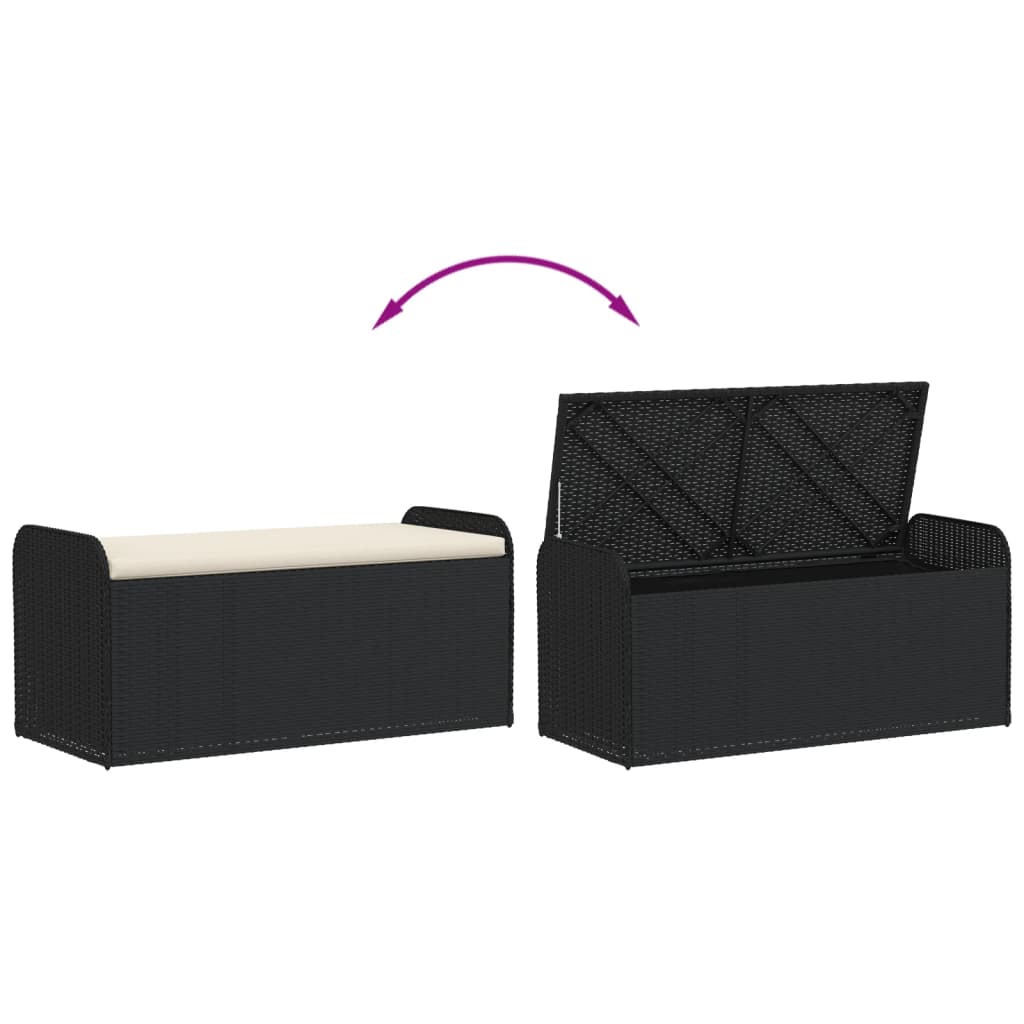 Opbergbankje met kussen 115x51x52 cm poly rattan zwart is nu te koop bij PeponiXL, paradijselijk wonen!