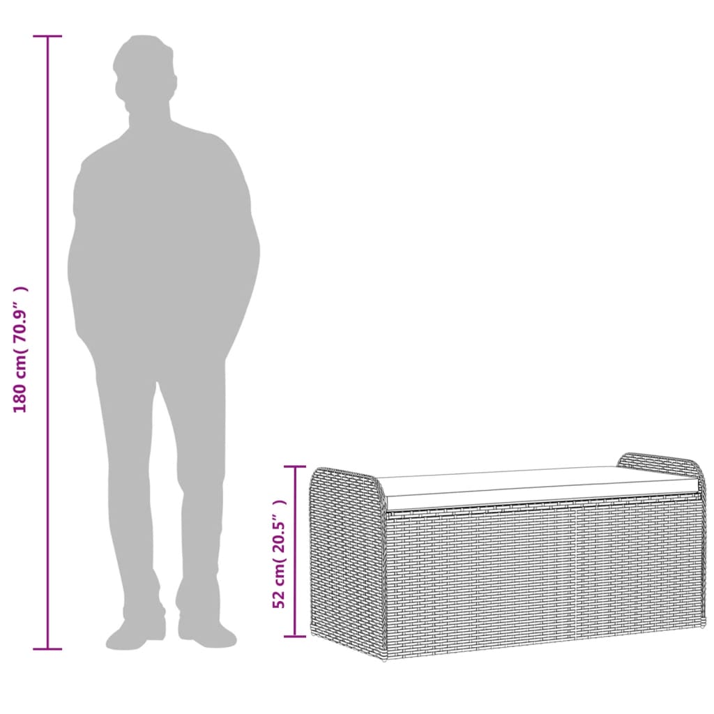Opbergbankje met kussen 115x51x52 cm poly rattan zwart is nu te koop bij PeponiXL, paradijselijk wonen!