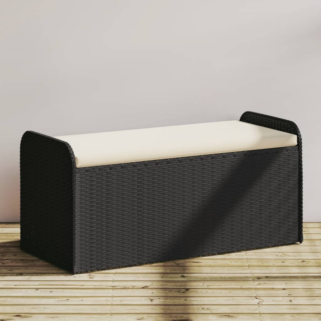 Opbergbankje met kussen 115x51x52 cm poly rattan zwart is nu te koop bij PeponiXL, paradijselijk wonen!