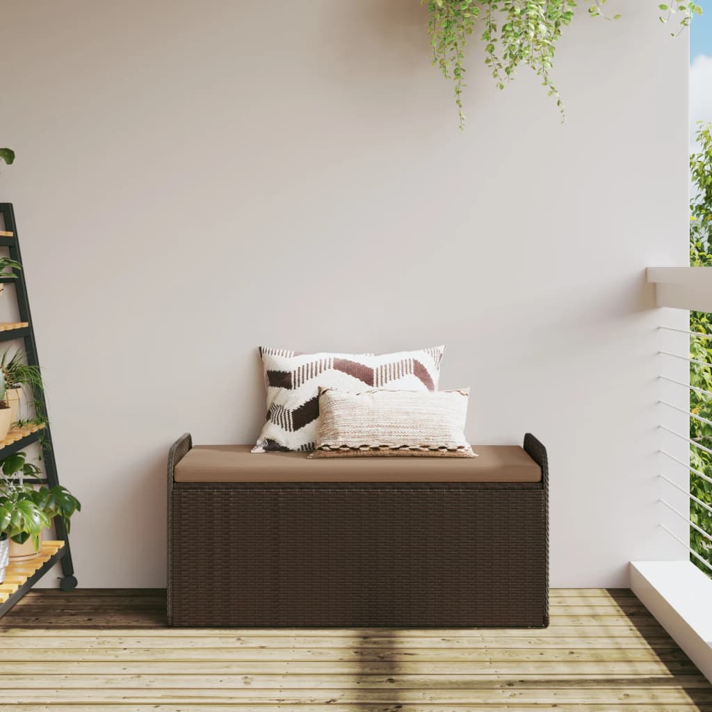 Opbergbankje met kussen 115x51x52 cm poly rattan bruin is nu te koop bij PeponiXL, paradijselijk wonen!