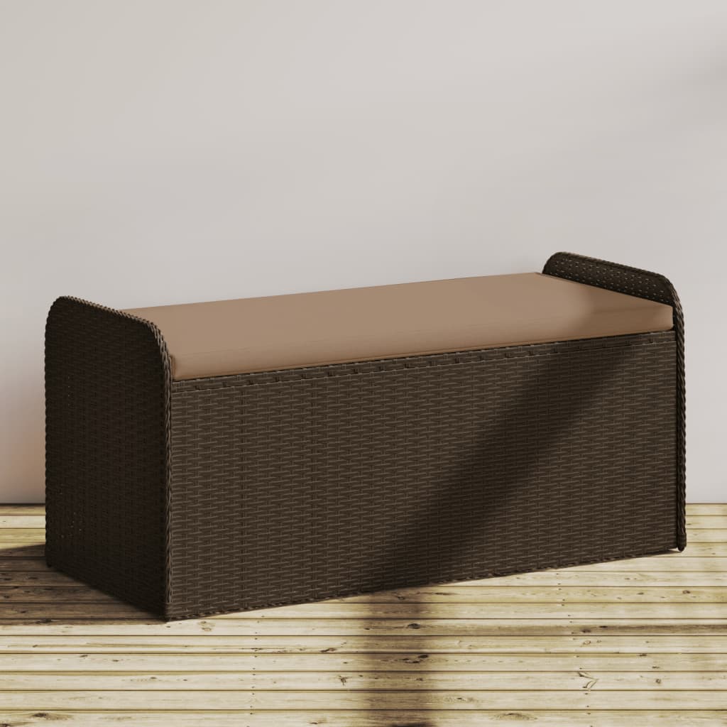 Opbergbankje met kussen 115x51x52 cm poly rattan bruin is nu te koop bij PeponiXL, paradijselijk wonen!