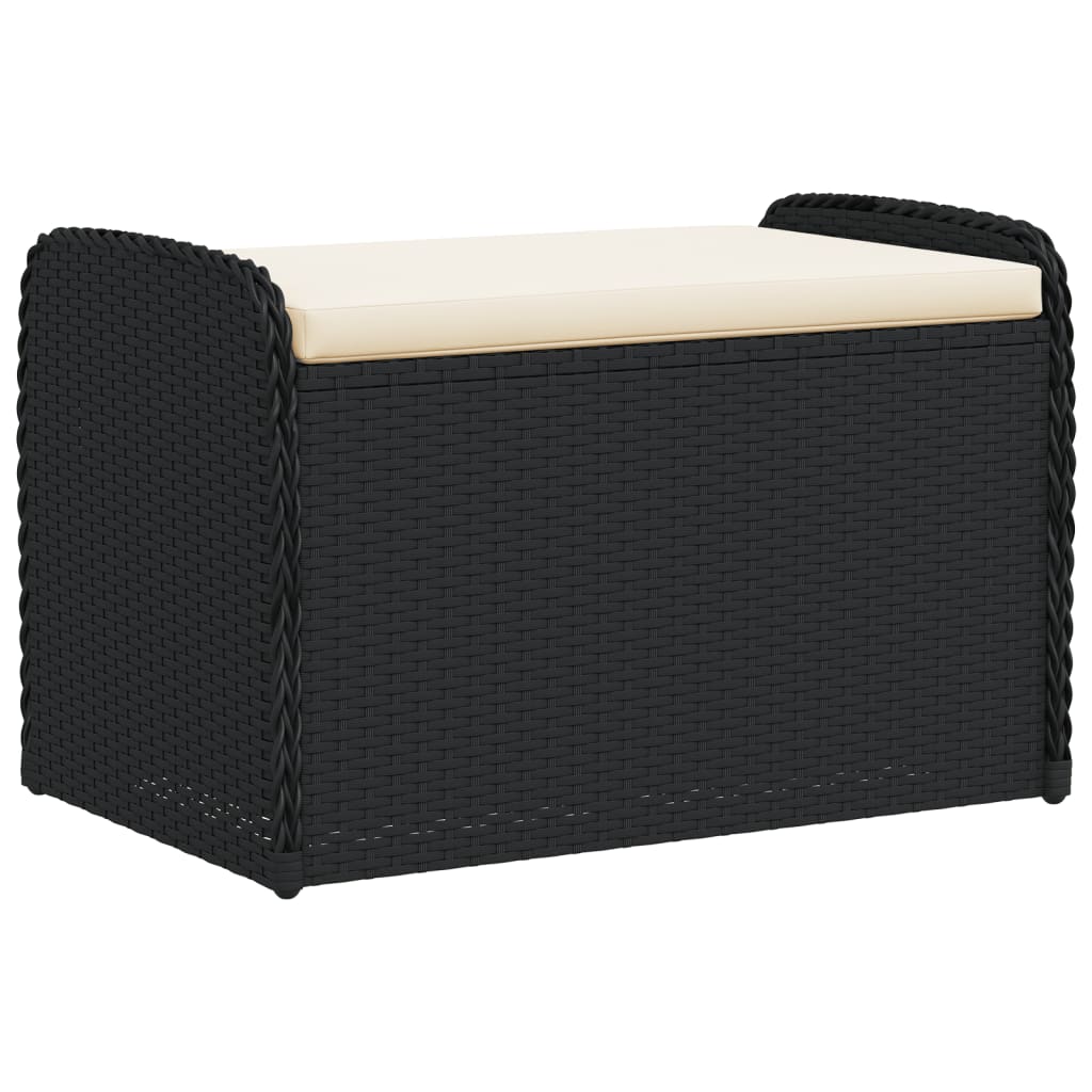 Opbergbankje met kussen 80x51x52 cm poly rattan zwart is nu te koop bij PeponiXL, paradijselijk wonen!
