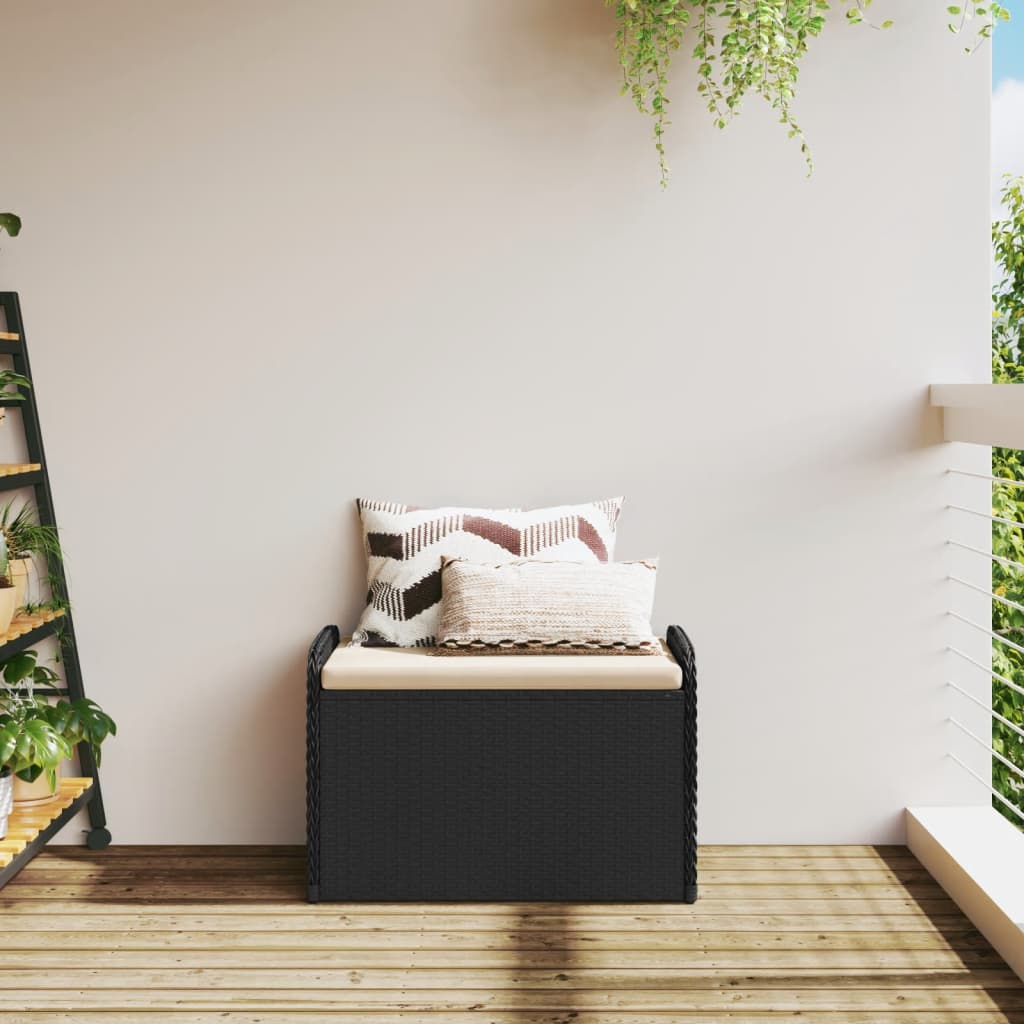 Opbergbankje met kussen 80x51x52 cm poly rattan zwart is nu te koop bij PeponiXL, paradijselijk wonen!
