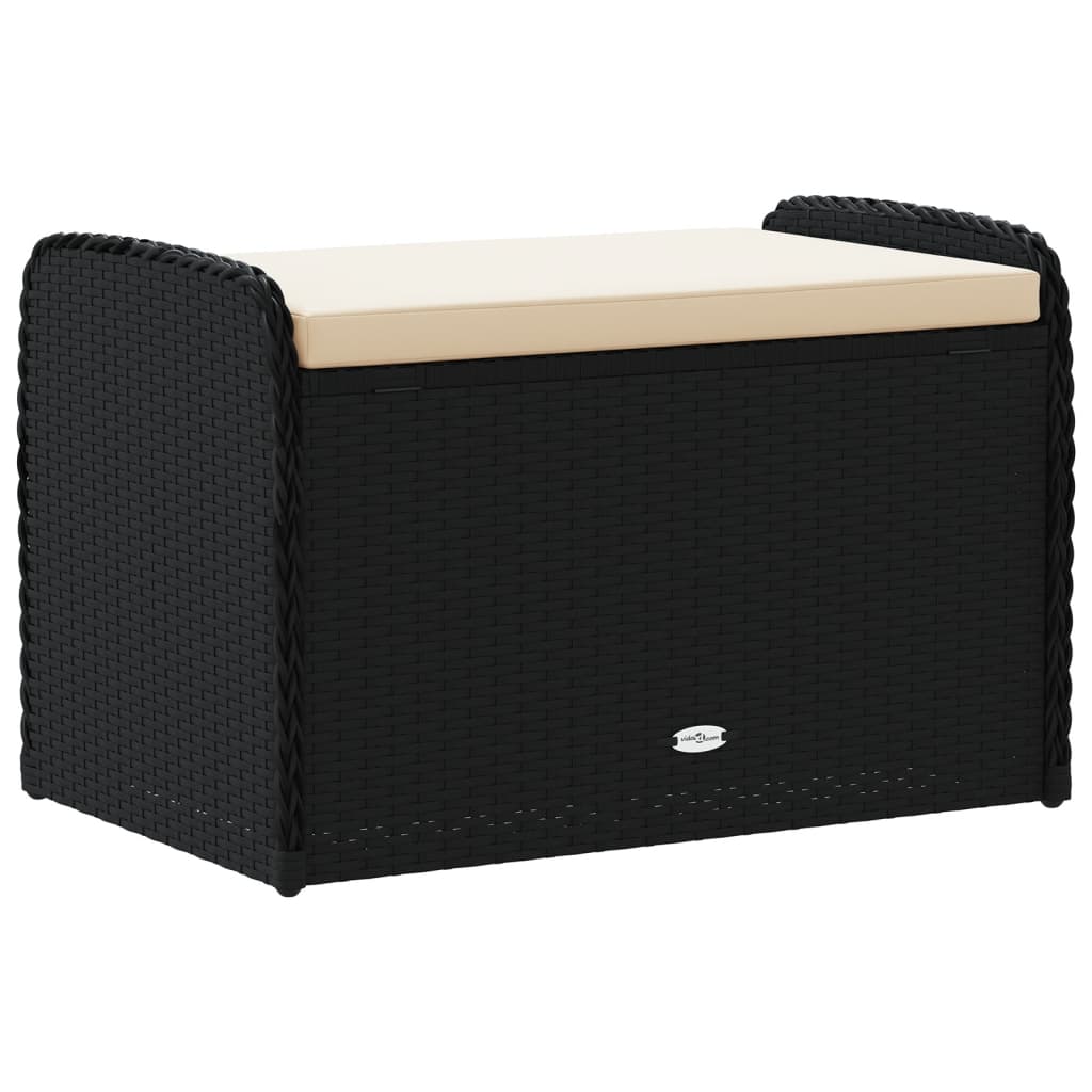 Opbergbankje met kussen 80x51x52 cm poly rattan zwart is nu te koop bij PeponiXL, paradijselijk wonen!