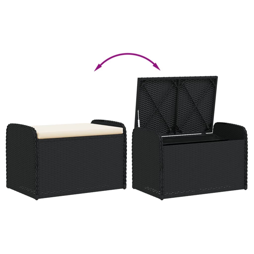 Opbergbankje met kussen 80x51x52 cm poly rattan zwart is nu te koop bij PeponiXL, paradijselijk wonen!