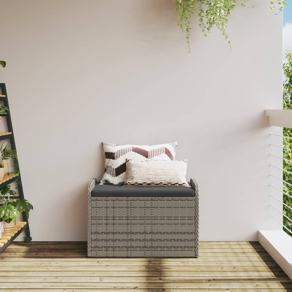 Opbergbankje met kussen 80x51x52 cm poly rattan grijs is nu te koop bij PeponiXL, paradijselijk wonen!