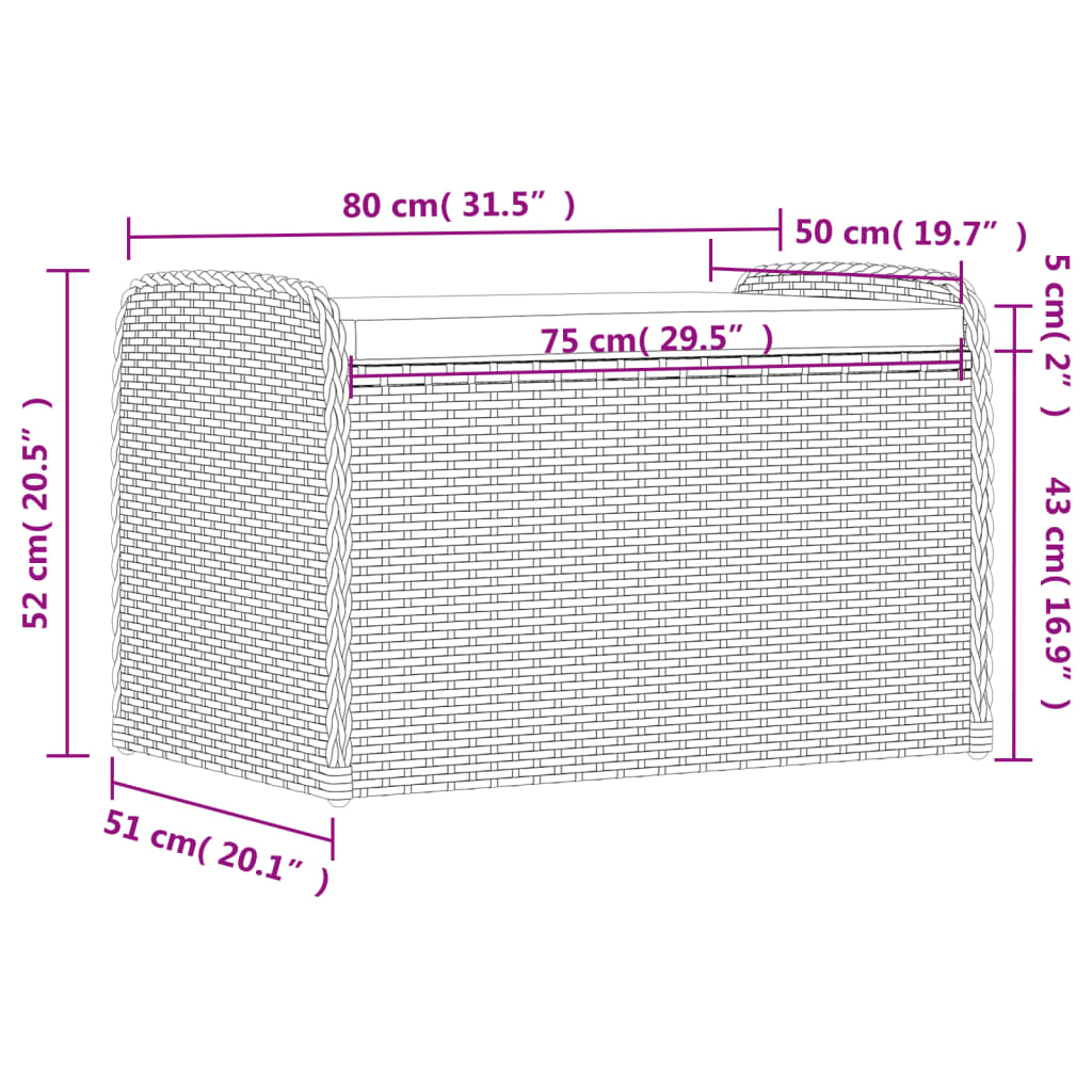 Opbergbankje met kussen 80x51x52 cm poly rattan grijs is nu te koop bij PeponiXL, paradijselijk wonen!