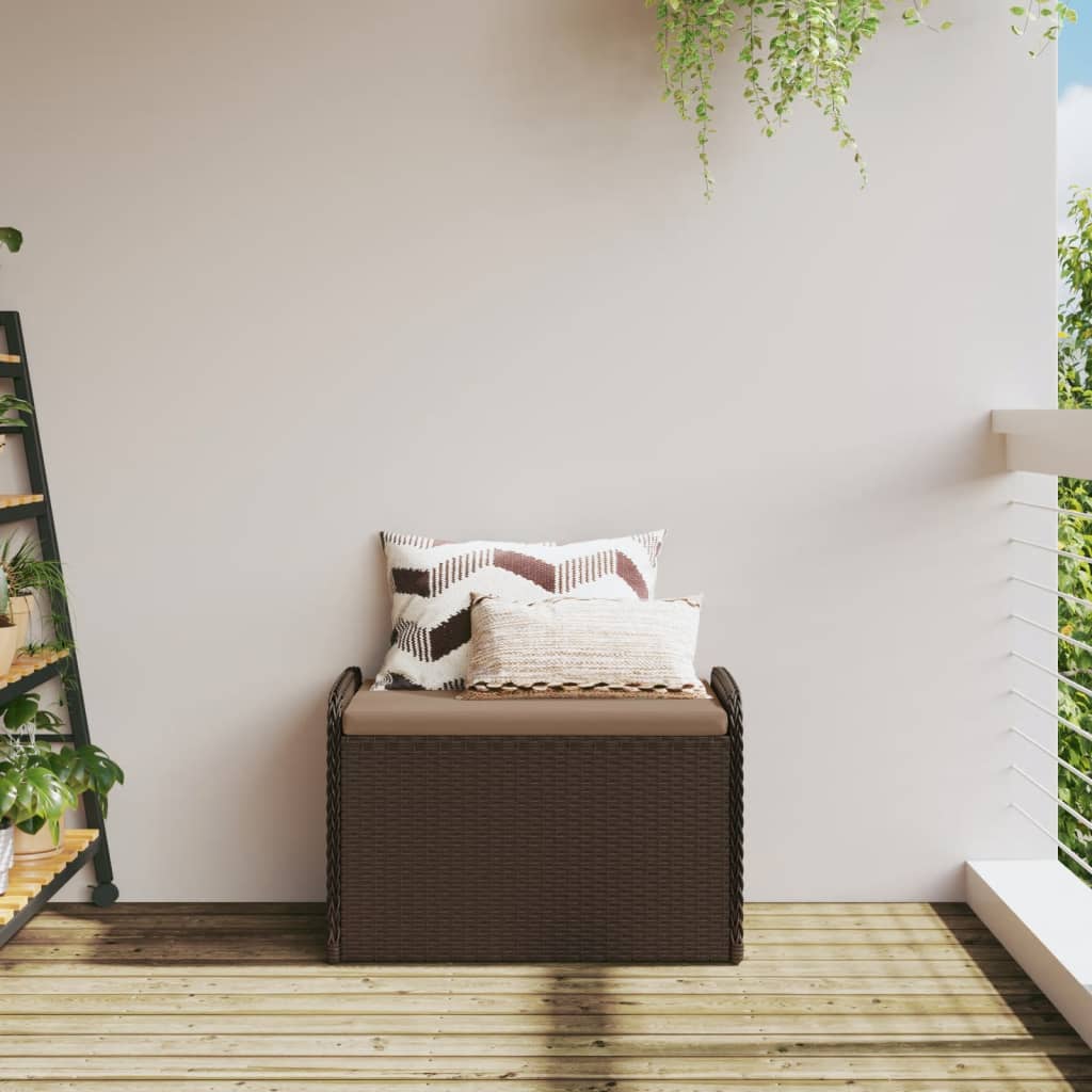 Opbergbankje met kussen 80x51x52 cm poly rattan bruin is nu te koop bij PeponiXL, paradijselijk wonen!