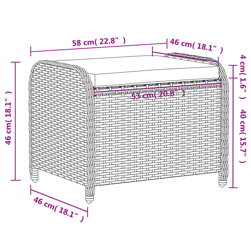 Tuinkruk met kussen 58x46x46 cm poly rattan zwart is nu te koop bij PeponiXL, paradijselijk wonen!