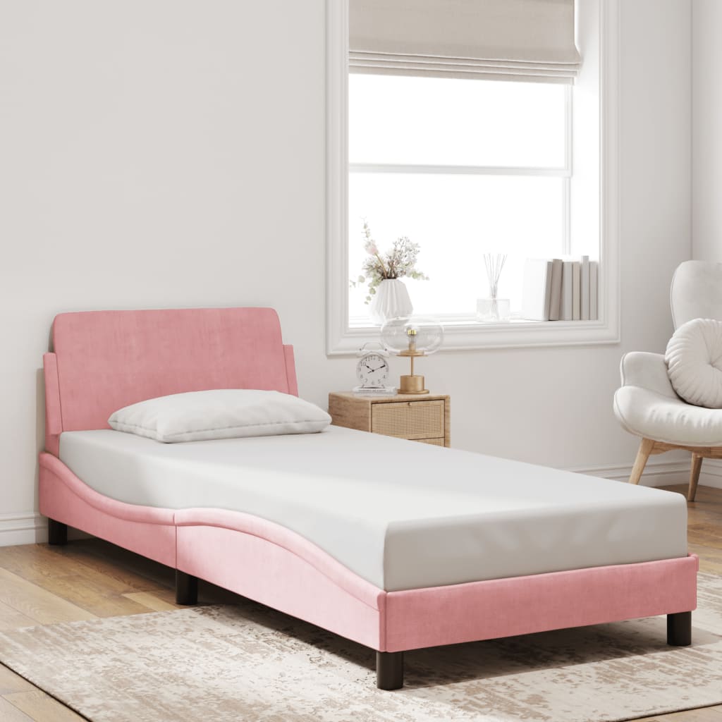 Bedframe met hoofdeinde "Dover" 80x200 cm fluweel roze is nu te koop bij PeponiXL, paradijselijk wonen!