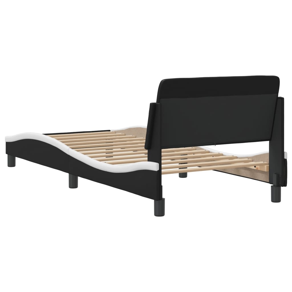 Bedframe "Dover" kunstleer zwart en wit 80x200 cm is nu te koop bij PeponiXL, paradijselijk wonen!