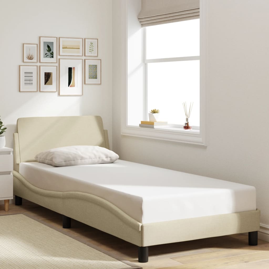 Bedframe met hoofdeinde "Dover" 90x190 cm stof crème is nu te koop bij PeponiXL, paradijselijk wonen!