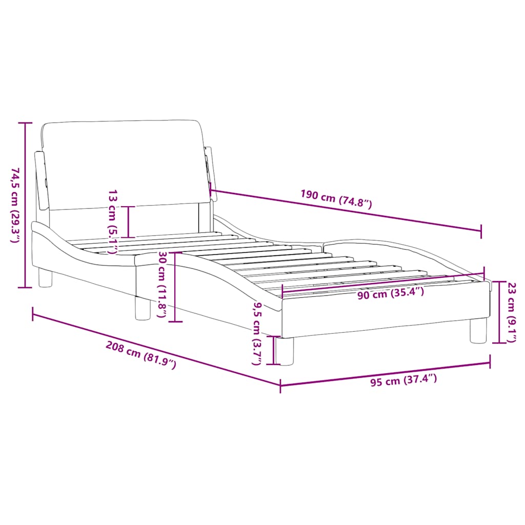 Bedframe met hoofdeinde "Dover" 90x190 cm stof blauw is nu te koop bij PeponiXL, paradijselijk wonen!