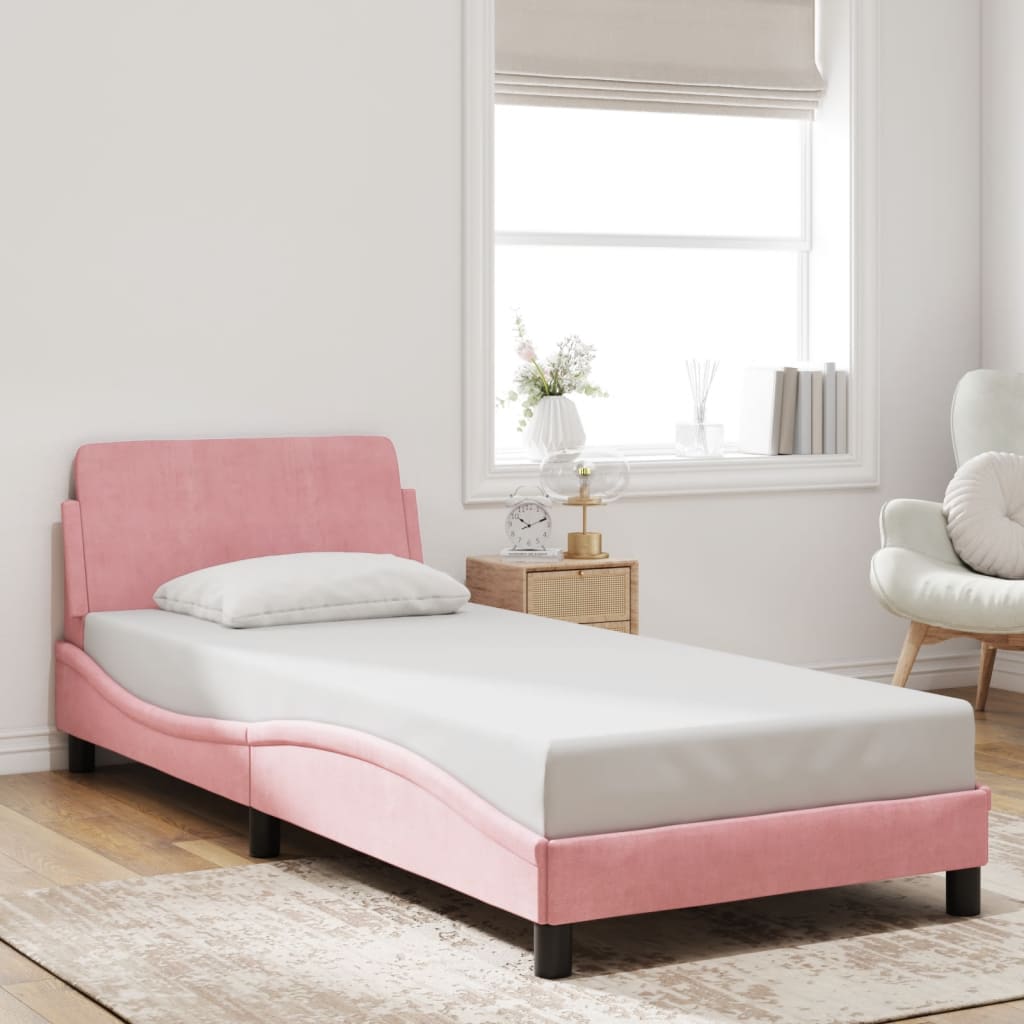 Bedframe met hoofdeinde "Dover" 90x190 cm fluweel roze is nu te koop bij PeponiXL, paradijselijk wonen!