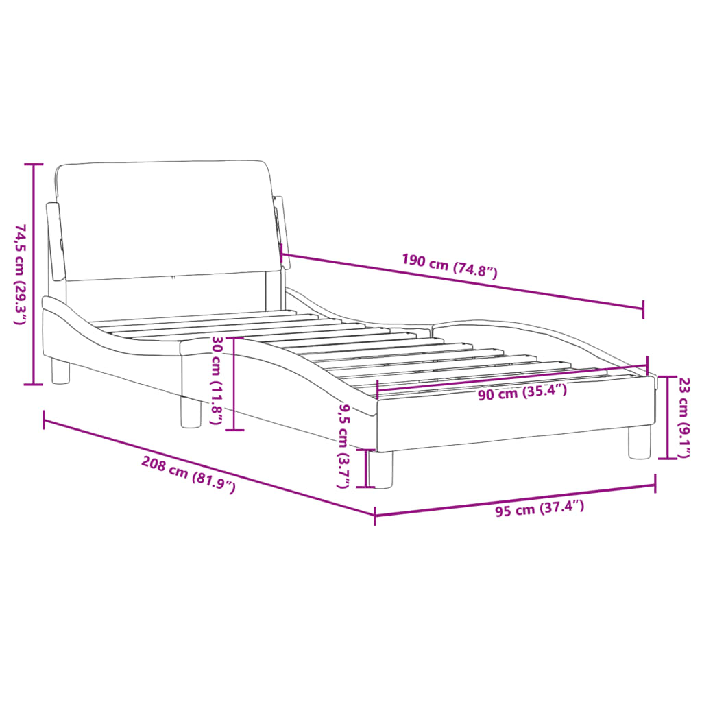 Bedframe "Dover" kunstleer grijs 90x190 cm is nu te koop bij PeponiXL, paradijselijk wonen!