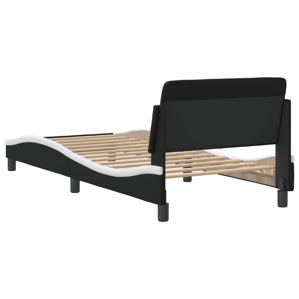 Bedframe "Dover" kunstleer zwart en wit 90x190 cm is nu te koop bij PeponiXL, paradijselijk wonen!