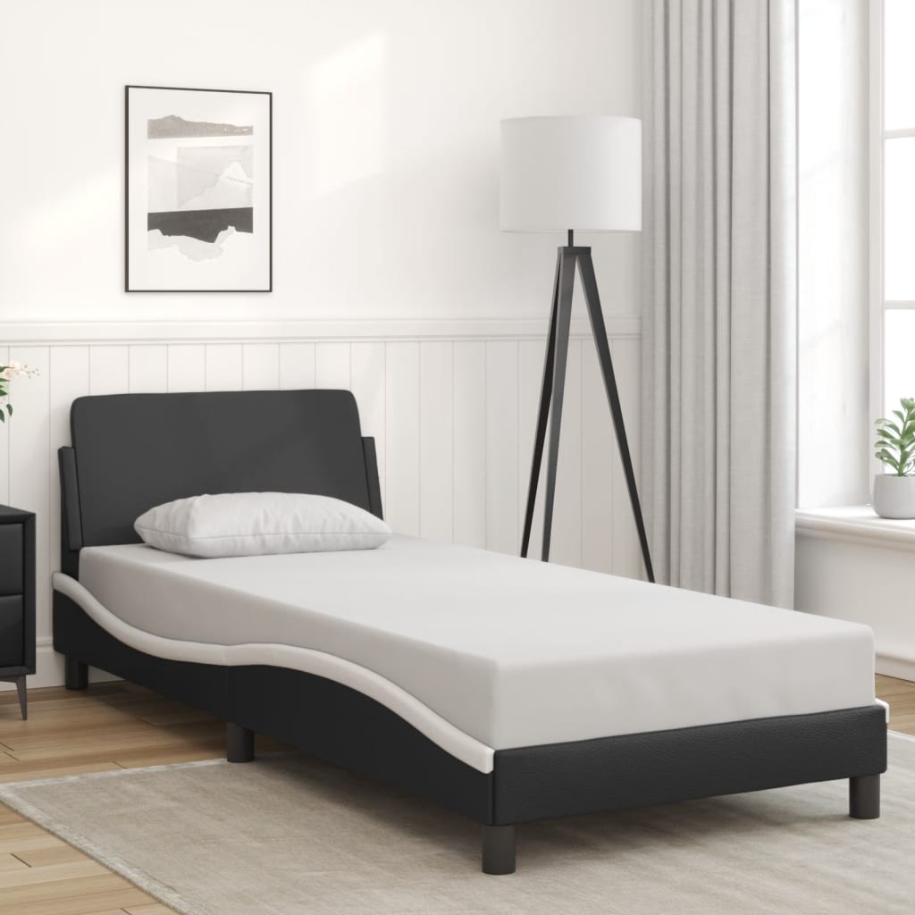 Bedframe "Dover" kunstleer zwart en wit 90x190 cm is nu te koop bij PeponiXL, paradijselijk wonen!