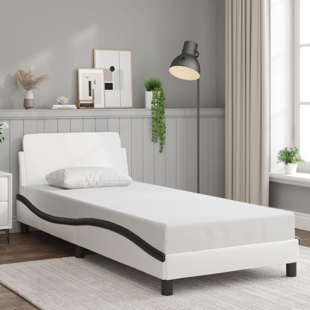 Bedframe "Dover" kunstleer zwart en wit 90x190 cm is nu te koop bij PeponiXL, paradijselijk wonen!