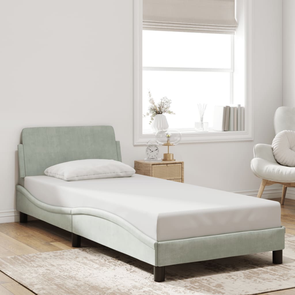 Bedframe "Dover" 90x200 cm fluweel lichtgrijs is nu te koop bij PeponiXL, paradijselijk wonen!