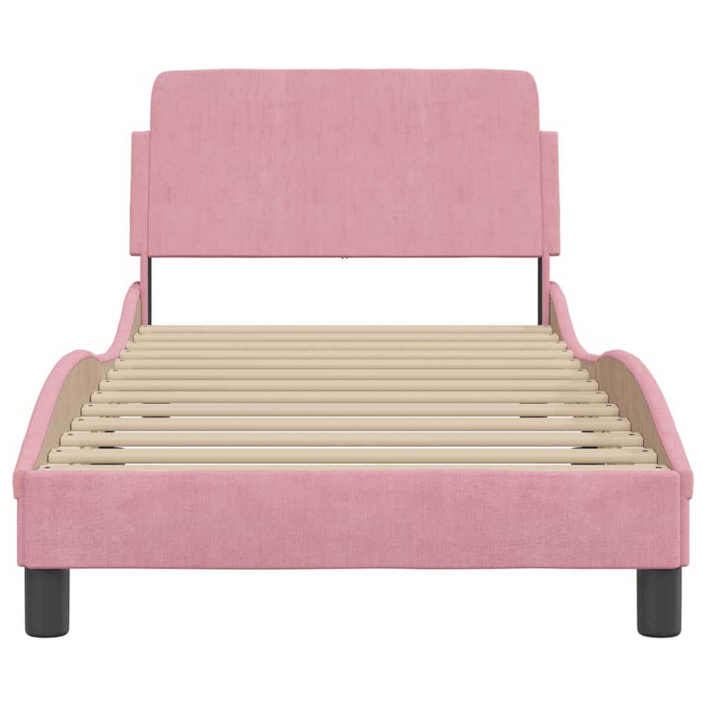 Bedframe met hoofdeinde "Dover" 90x200 cm fluweel roze is nu te koop bij PeponiXL, paradijselijk wonen!