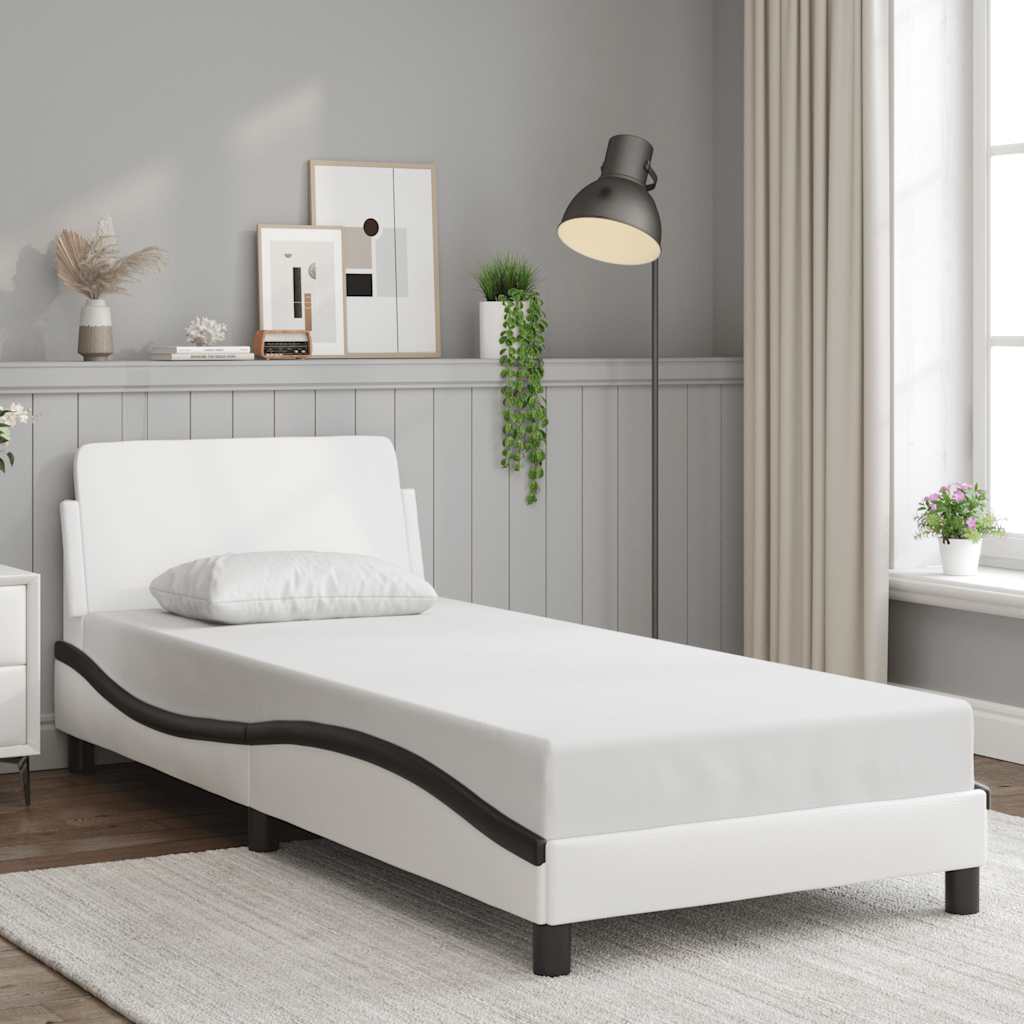 Bedframe "Dover" kunstleer wit en zwart 90x200 cm is nu te koop bij PeponiXL, paradijselijk wonen!