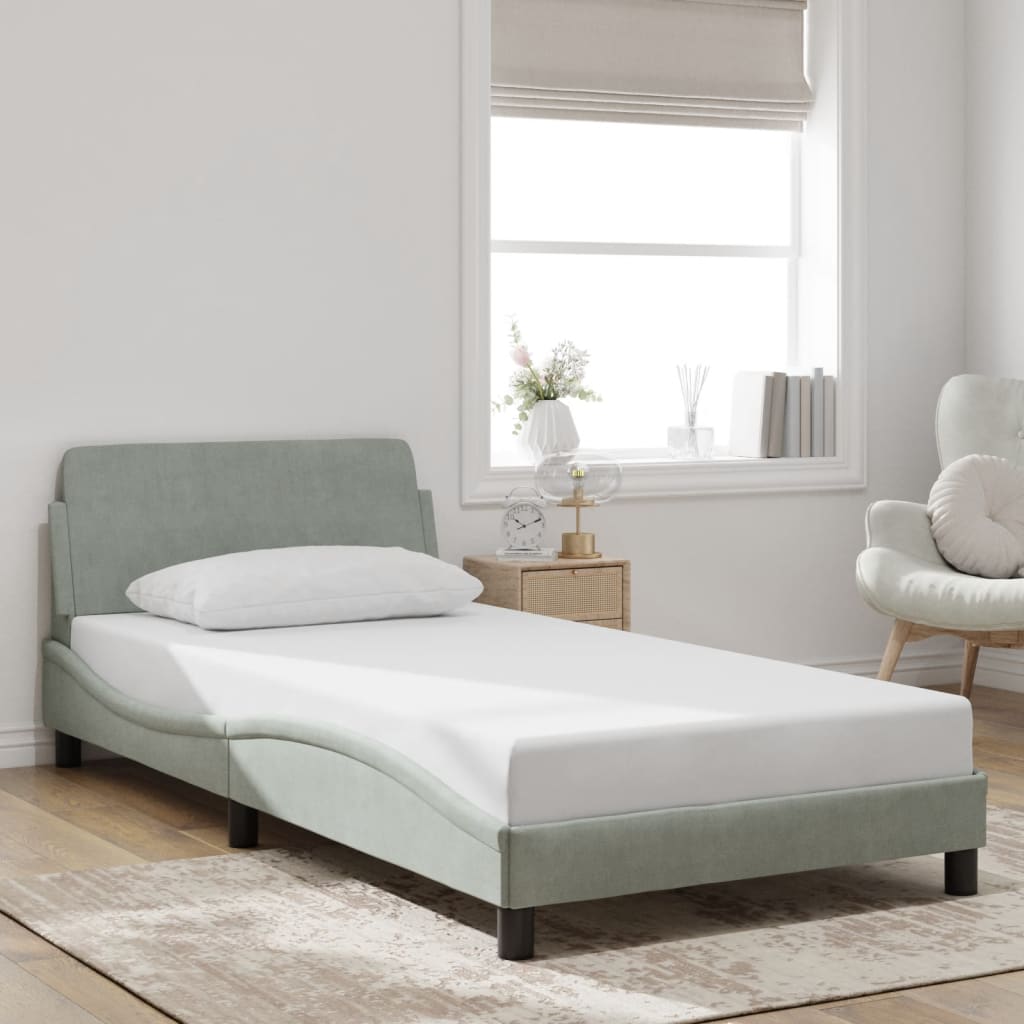 Bedframe "Dover" 100x200 cm fluweel lichtgrijs is nu te koop bij PeponiXL, paradijselijk wonen!