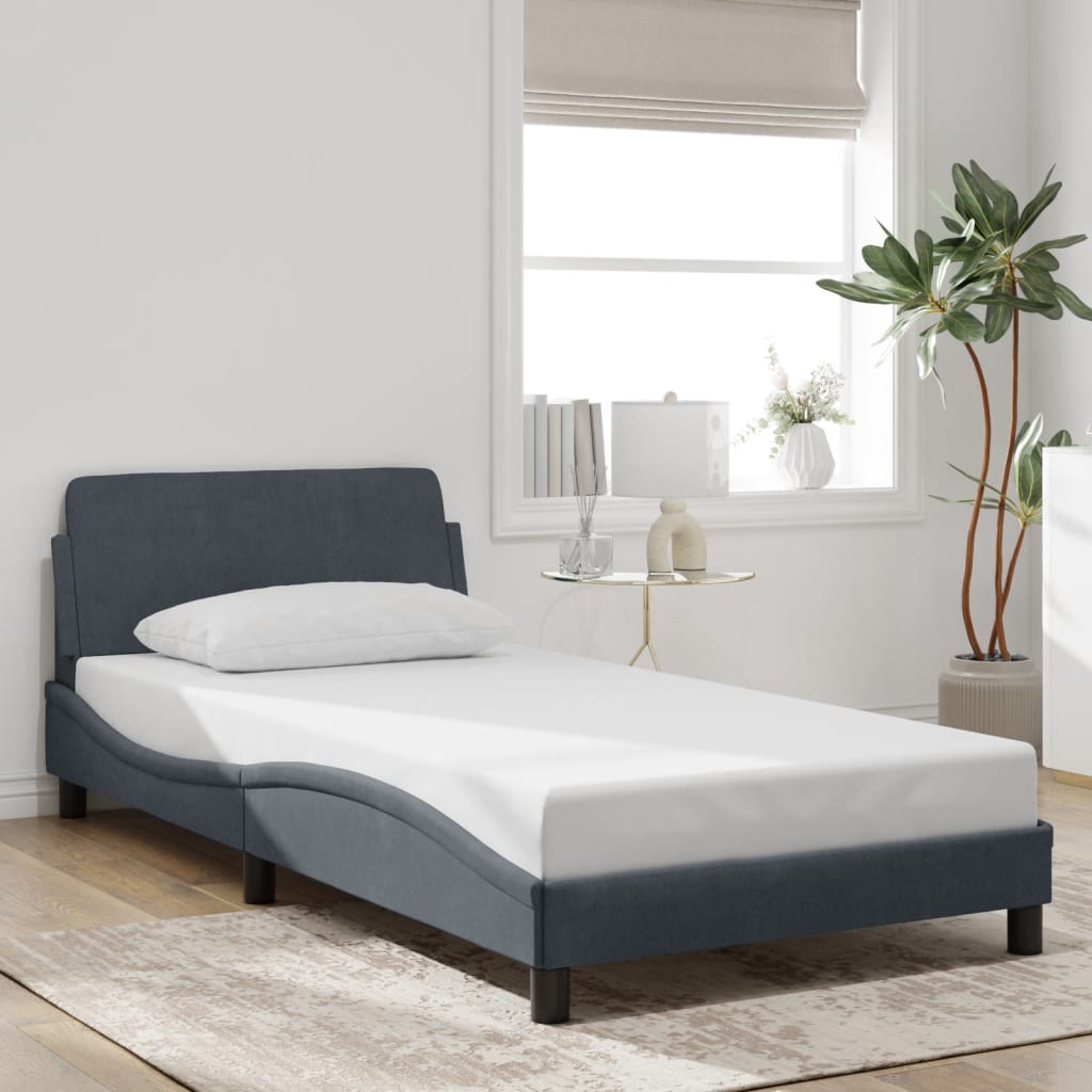 Bedframe "Dover" 100x200 cm fluweel donkergrijs is nu te koop bij PeponiXL, paradijselijk wonen!