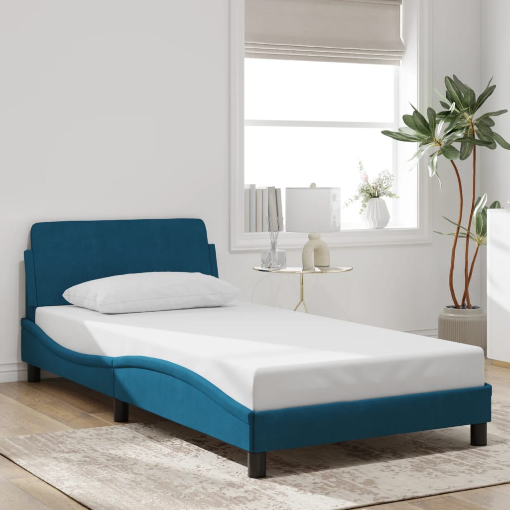 Bedframe met hoofdeinde "Dover" fluweel blauw 100x200 cm is nu te koop bij PeponiXL, paradijselijk wonen!