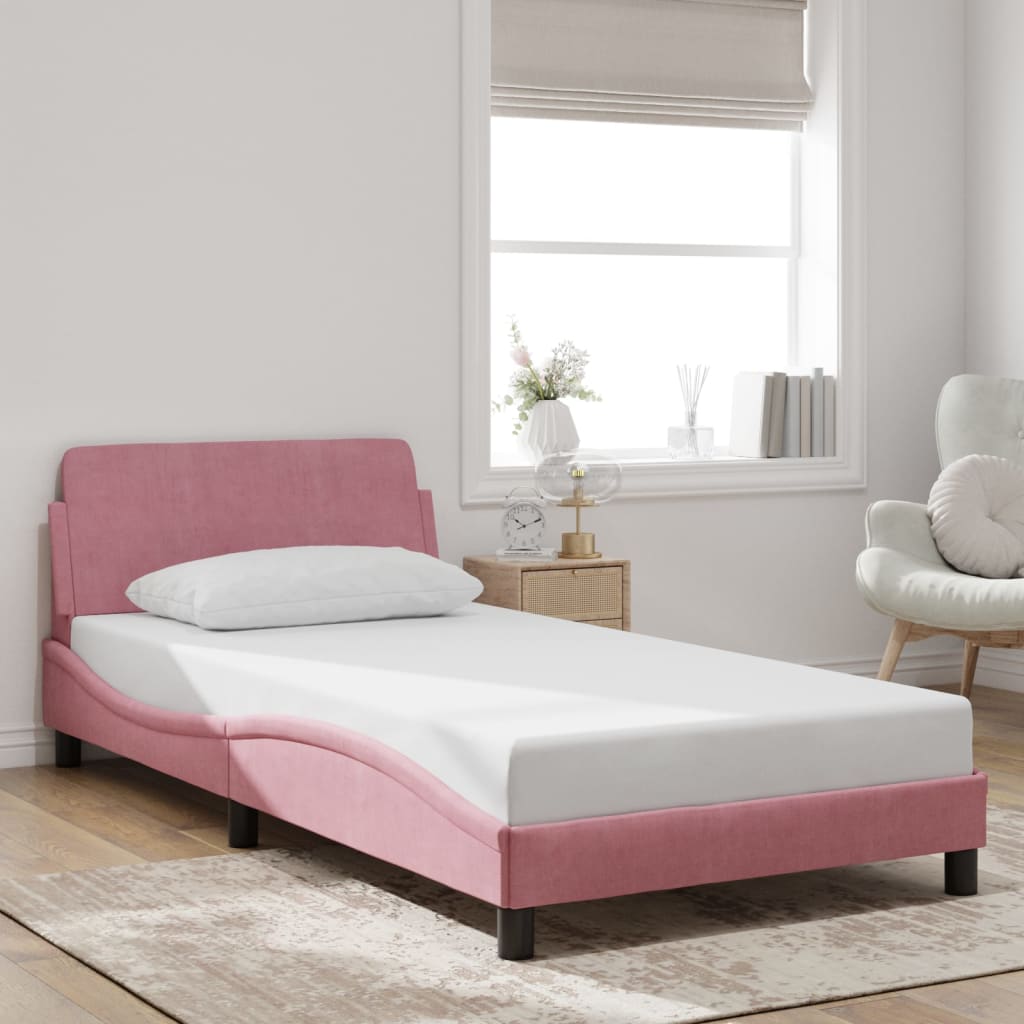 Bedframe met hoofdeinde "Dover" 100x200 cm fluweel roze is nu te koop bij PeponiXL, paradijselijk wonen!