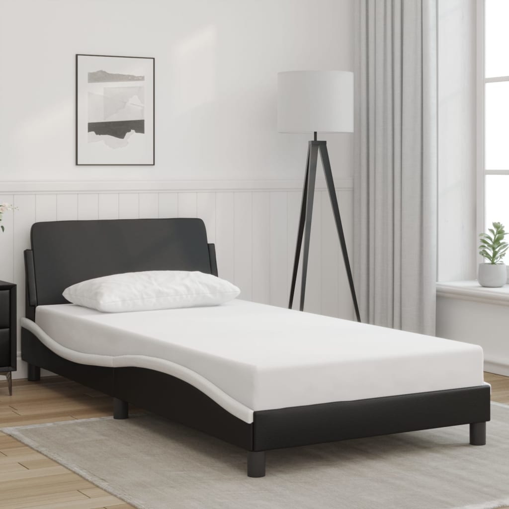 Bedframe "Dover" kunstleer zwart en wit 100x200 cm is nu te koop bij PeponiXL, paradijselijk wonen!