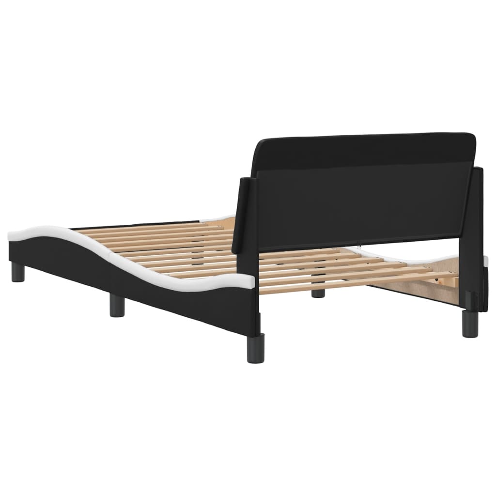 Bedframe "Dover" kunstleer zwart en wit 100x200 cm is nu te koop bij PeponiXL, paradijselijk wonen!