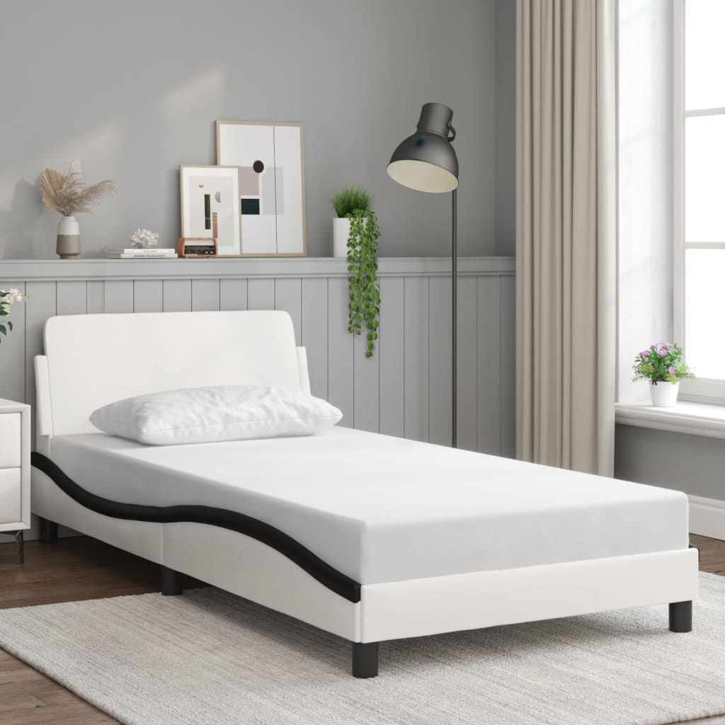 Bedframe "Dover" kunstleer zwart en wit 100x200 cm is nu te koop bij PeponiXL, paradijselijk wonen!