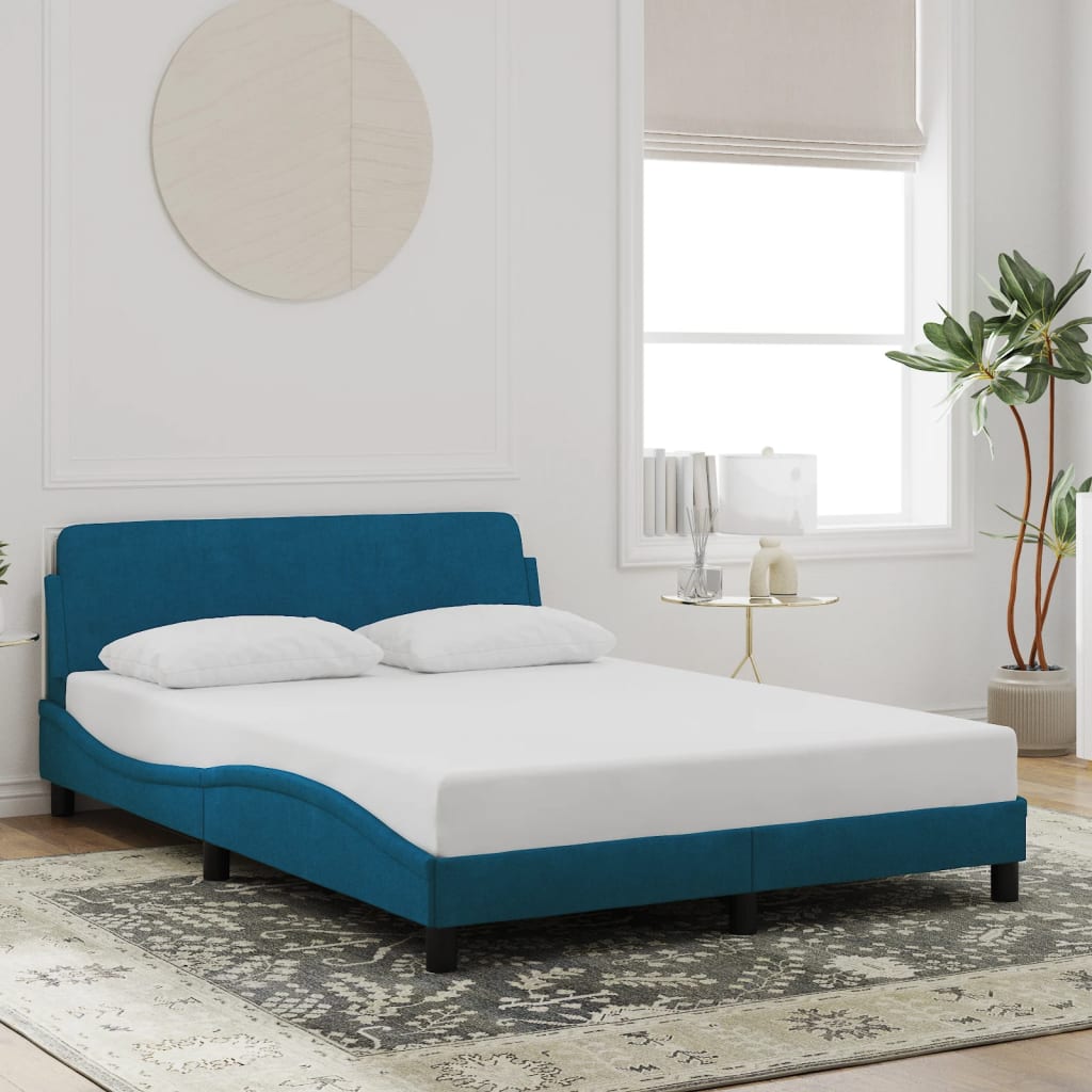 Bedframe met hoofdeinde "Dover" fluweel blauw 120x200 cm is nu te koop bij PeponiXL, paradijselijk wonen!