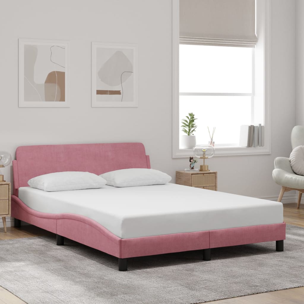 Bedframe met hoofdeinde "Dover" 140x190 cm fluweel roze is nu te koop bij PeponiXL, paradijselijk wonen!