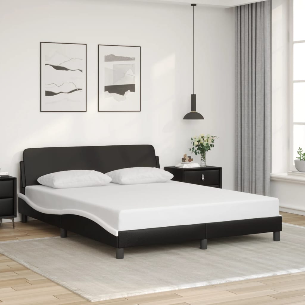 Bedframe "Dover" kunstleer zwart en wit 160x200 cm is nu te koop bij PeponiXL, paradijselijk wonen!