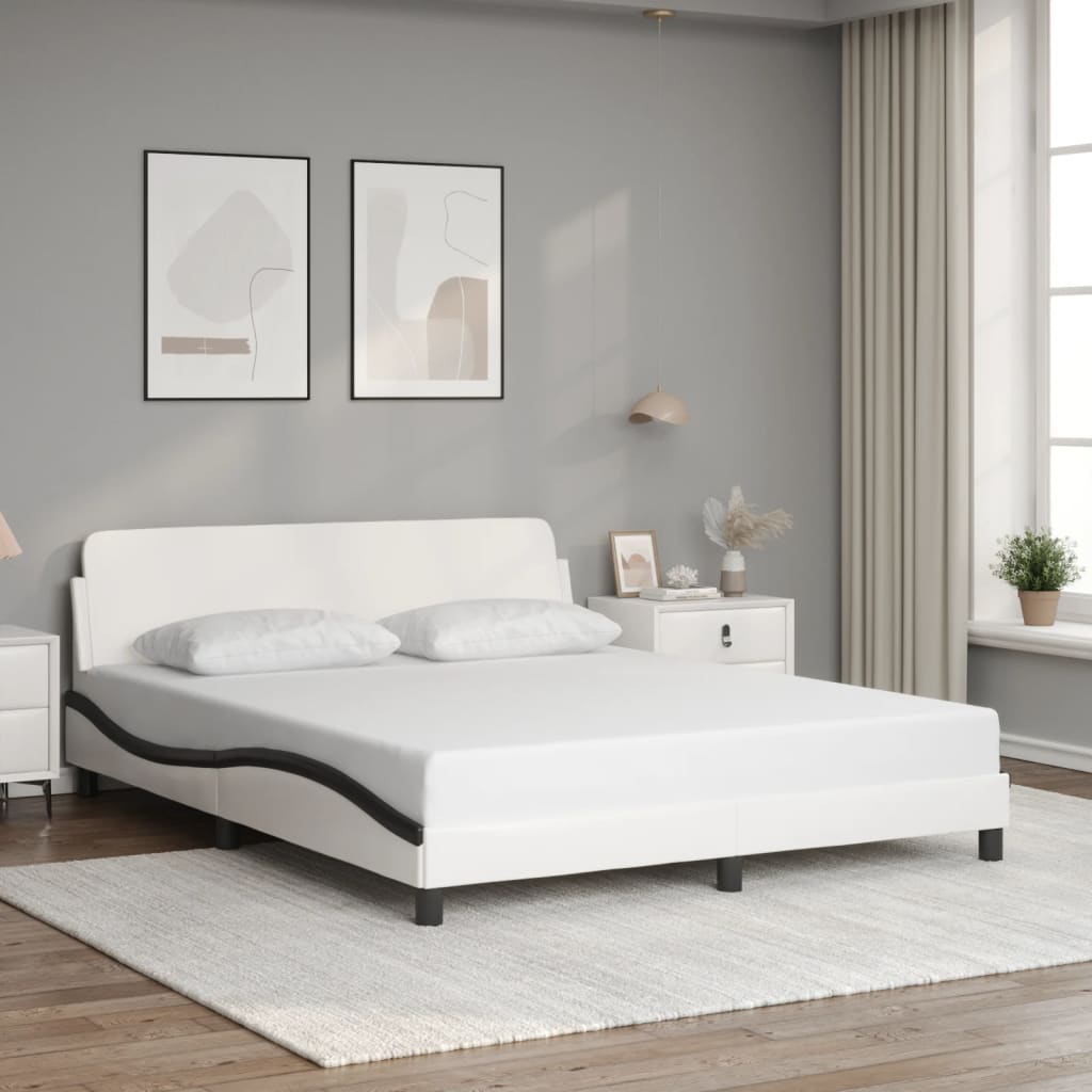 Bedframe "Dover" kunstleer zwart en wit 160x200 cm is nu te koop bij PeponiXL, paradijselijk wonen!